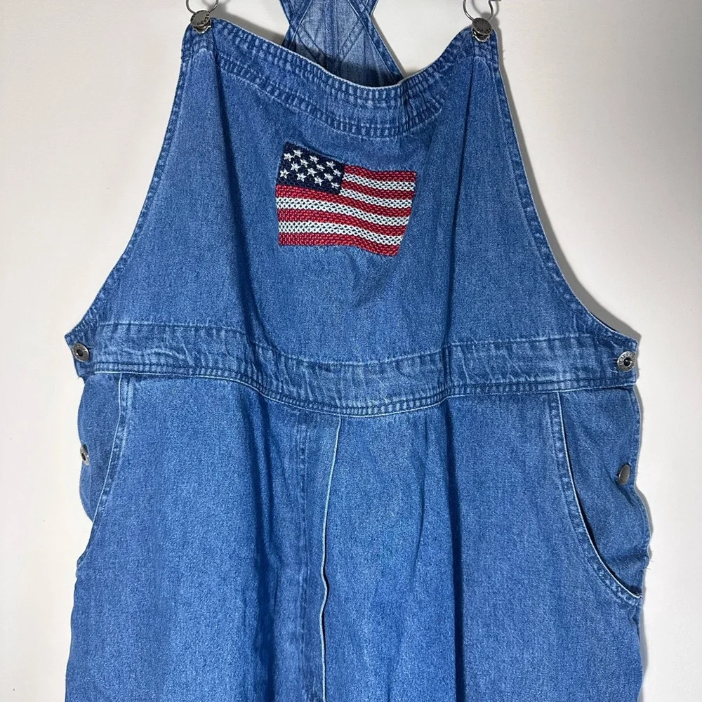 Vintage 90’s Agapo Embroidered American flag denim cropped overalls sizeXL - Picture 6 of 15